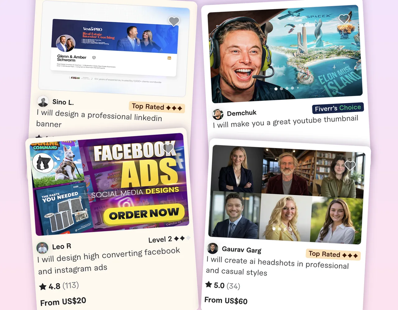 Real Fiverr gigs selling the same assets MediaPlace makes