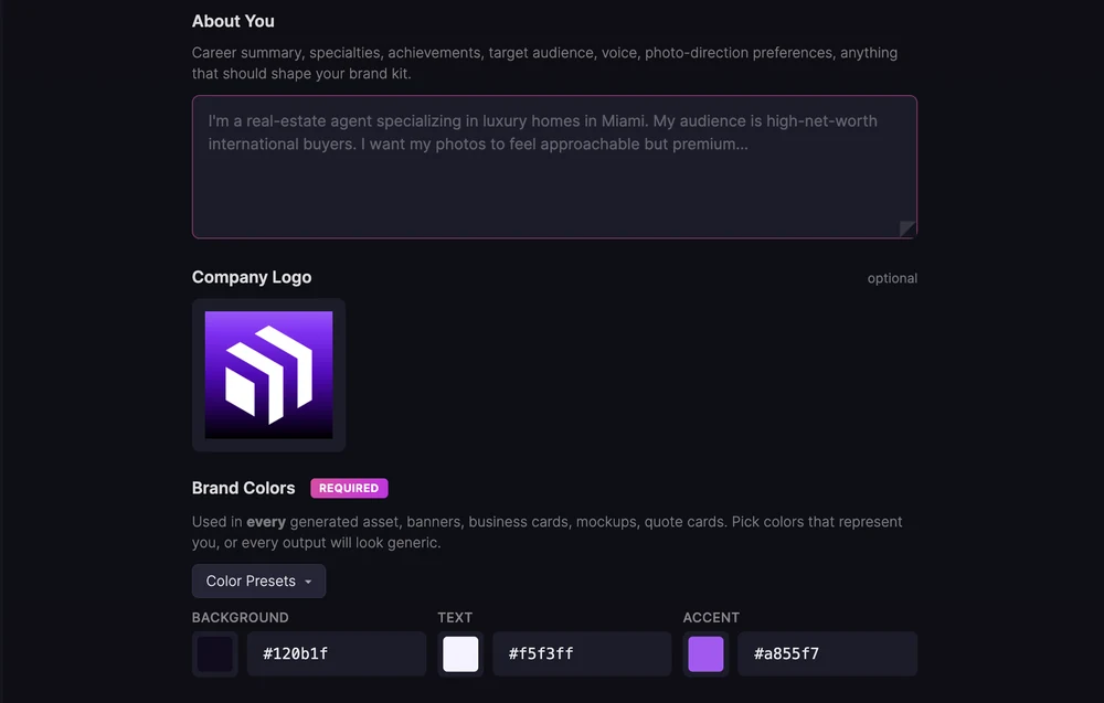Add your brand details inside MediaPlace
